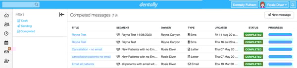 Dentally screenshot Bulk Mail completed