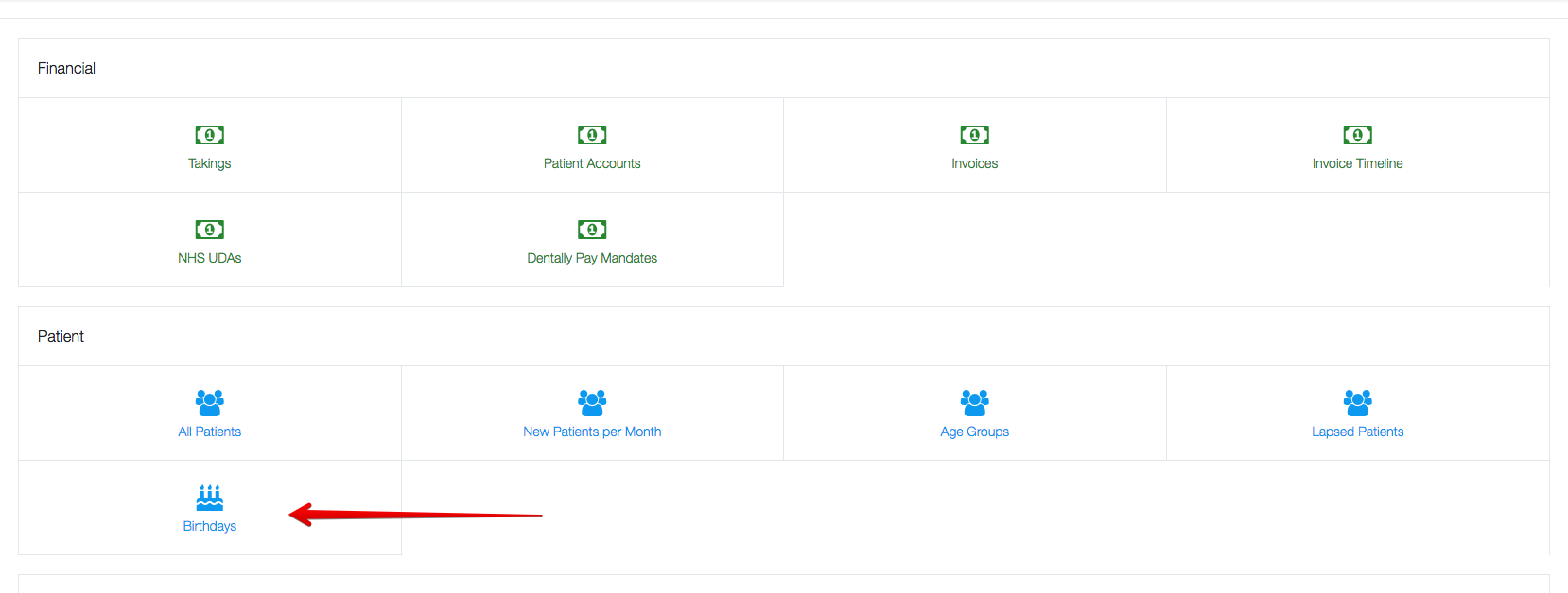 Dentally - Dental Software - Birthday Report