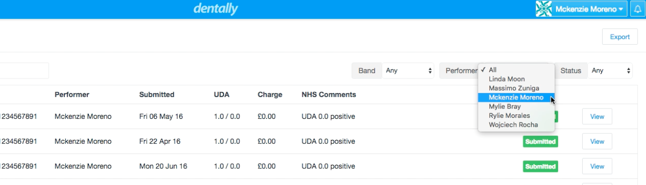 Dentally - Dental Software - Performer Section