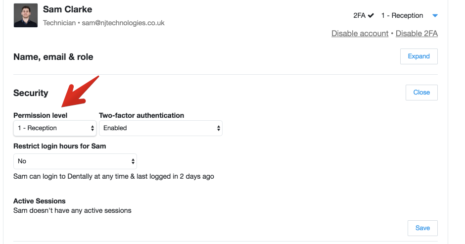 Permission Level - Dentally dental software
